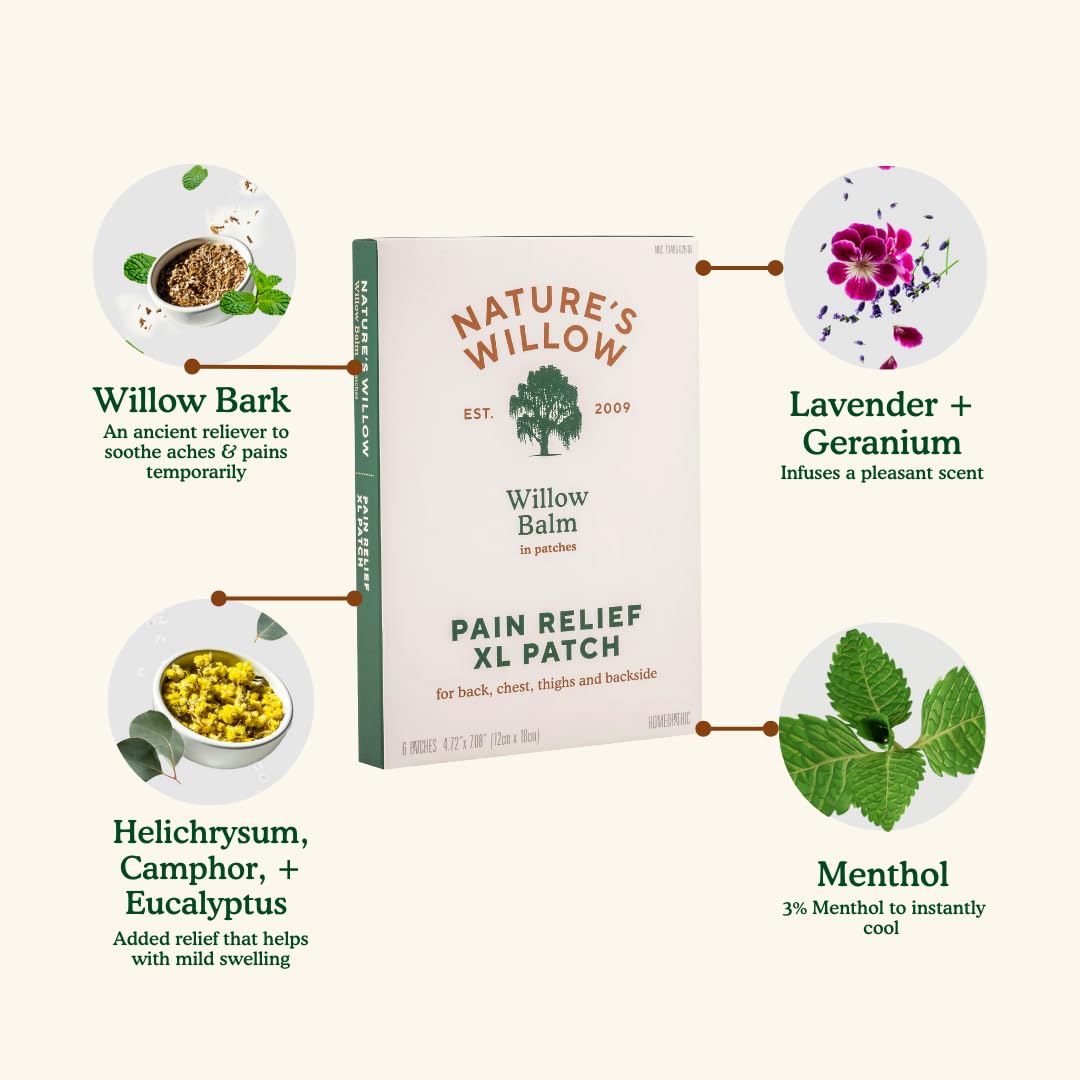 Nature's Willow Relief Patches – Fast-Acting, Plant-Based Topical Solution to Help with Sore Muscles & Joints | 6 Patches per Pack | 1-Pack Nature's Willow Au supplements