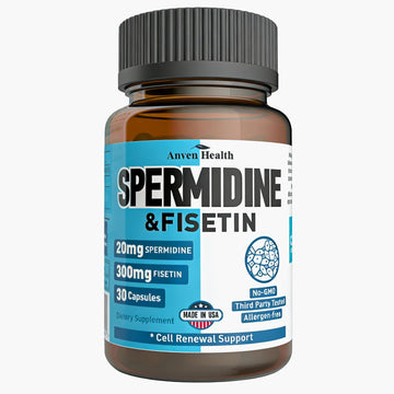 Spermidine & Fisetin Supplement - 20mg of 99% Spermidine Per Serving, 3HCL & 300mg Fisetin for Women Men Cell Renewal, Aging Defense & Longevity, Gluten Free, Non-GMO, Made in USA | 30 Veggie Caps Anven Health Au supplements
