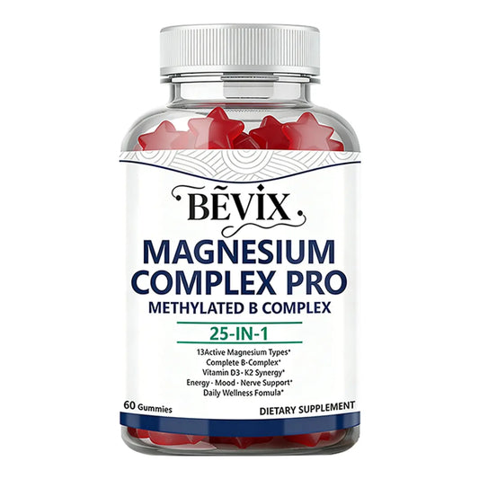 BEVIX Magnesium Complex Gummies with Methylated B Complex Magnesium Glycinate Citrate Malate Taurate Gluconate Aspartate Carbonate D3 K2, Magnesium for Relaxation Energy & Nerve, 60 Gummies BEVIXAu supplements