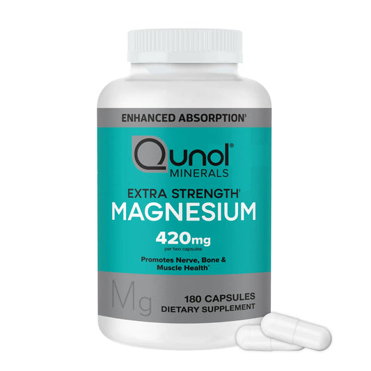 Qunol Magnesium Capsules 420mg, 100% DV, High Absorption Magnesium Supplement, Extra Strength, Bone and Muscle Health Supplement, 180 Count QunolAU supplements