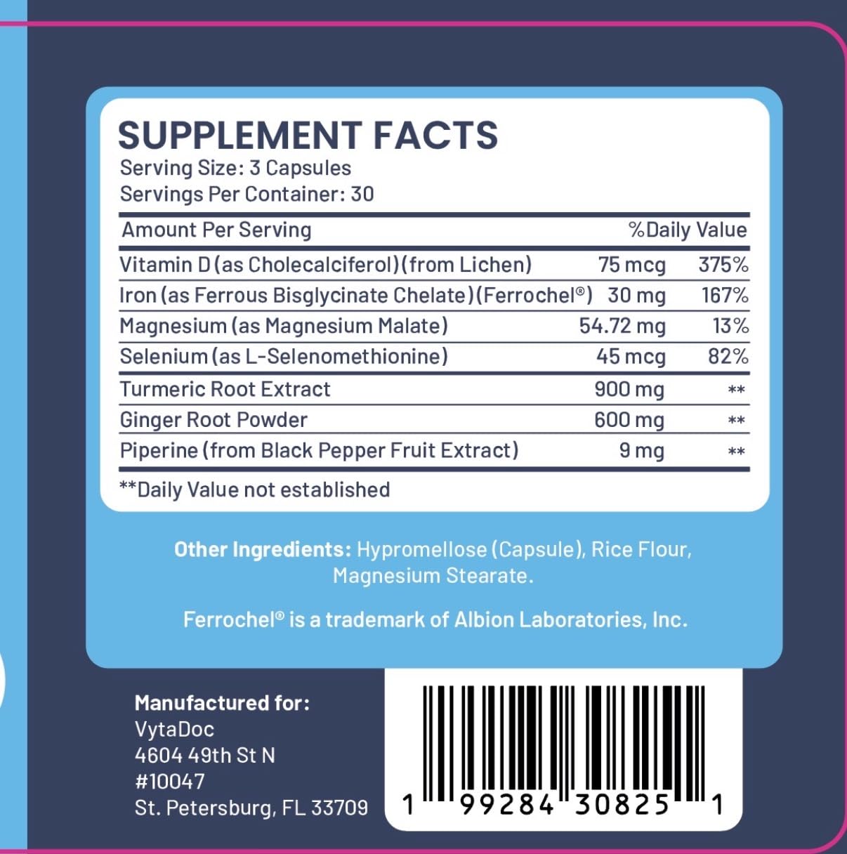 VytaDoc SootheFlex Joint, Energy & Mood Support for Women | Turmeric 900mg, Ferrochel® Iron, Magnesium Malate, Vitamin D3, Ginger, Selenium | 90 Capsules | Gentle Iron — Easy on Digestion VytaDocAu supplements