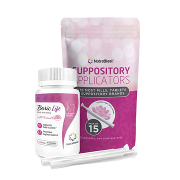 NutraBlast Boric Acid Suppositories 600mg Bundle with Applicator, 30 Suppositories & 15 Applicators - Feminine Care - Made in USA NutraBlast Au supplements
