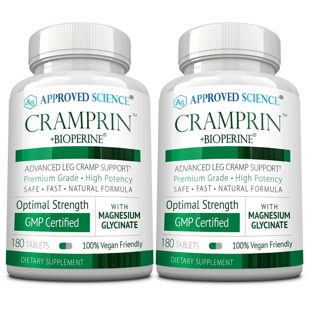 Approved Science Cramprin - High Absorption Magnesium, Vitamin B Complex, BioPerine - Muscle Cramps - 6 Month Supply - 2 Bottles - Vegan Approved Science uk supplements