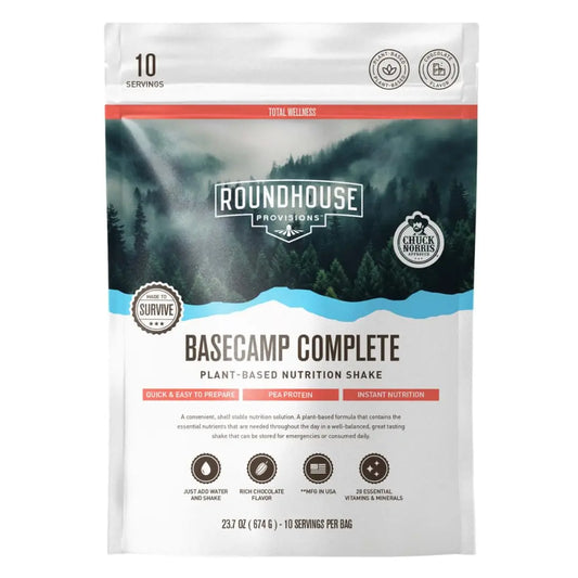 Basecamp Complete Nutrition Shake by Chuck Norris Roundhouse Provisions – Plant-Based Emergency Meal with 18g Protein & 28 Essential Nutrients – Rich Chocolate Flavor – 10 Servings, 3-Year Shelf Life ROUNDHOUSE PROVISIONAU supplements