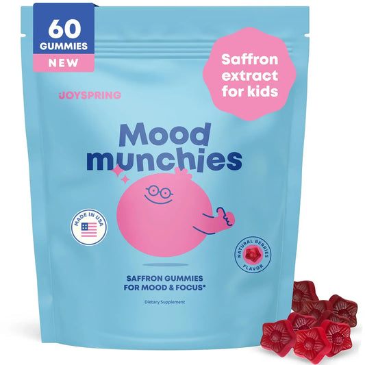 JoySpring Mood Munchies Saffron Gummies for Kids 4+ | Saffron Extract Supplement with GABA, Passion Flower & St Johns Wort | Sugar Free Vegan Brain Support JoySpringAU supplements
