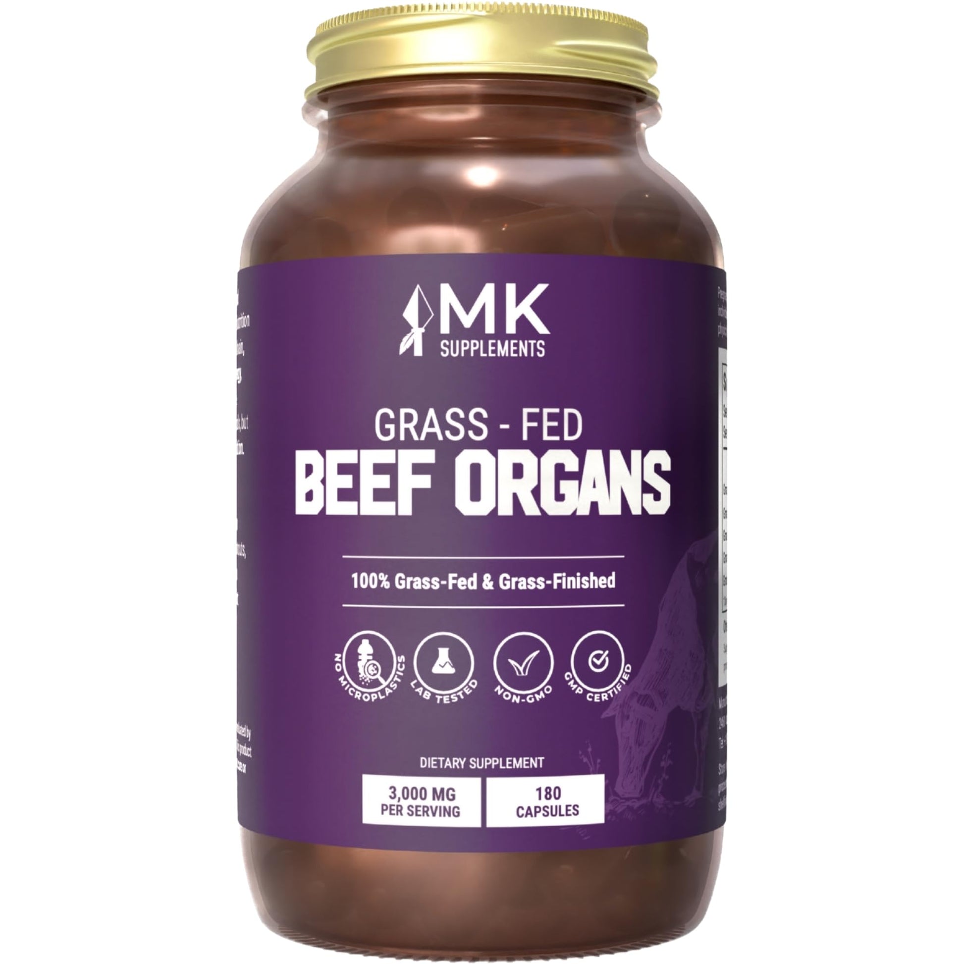MK Supplements Grass-Fed Beef Organs Capsules | 5 Organs in Nature-Identical Ratios | B12, Copper & Heme Iron | Regeneratively Raised | 150 Capsules MK Supplements Au supplements