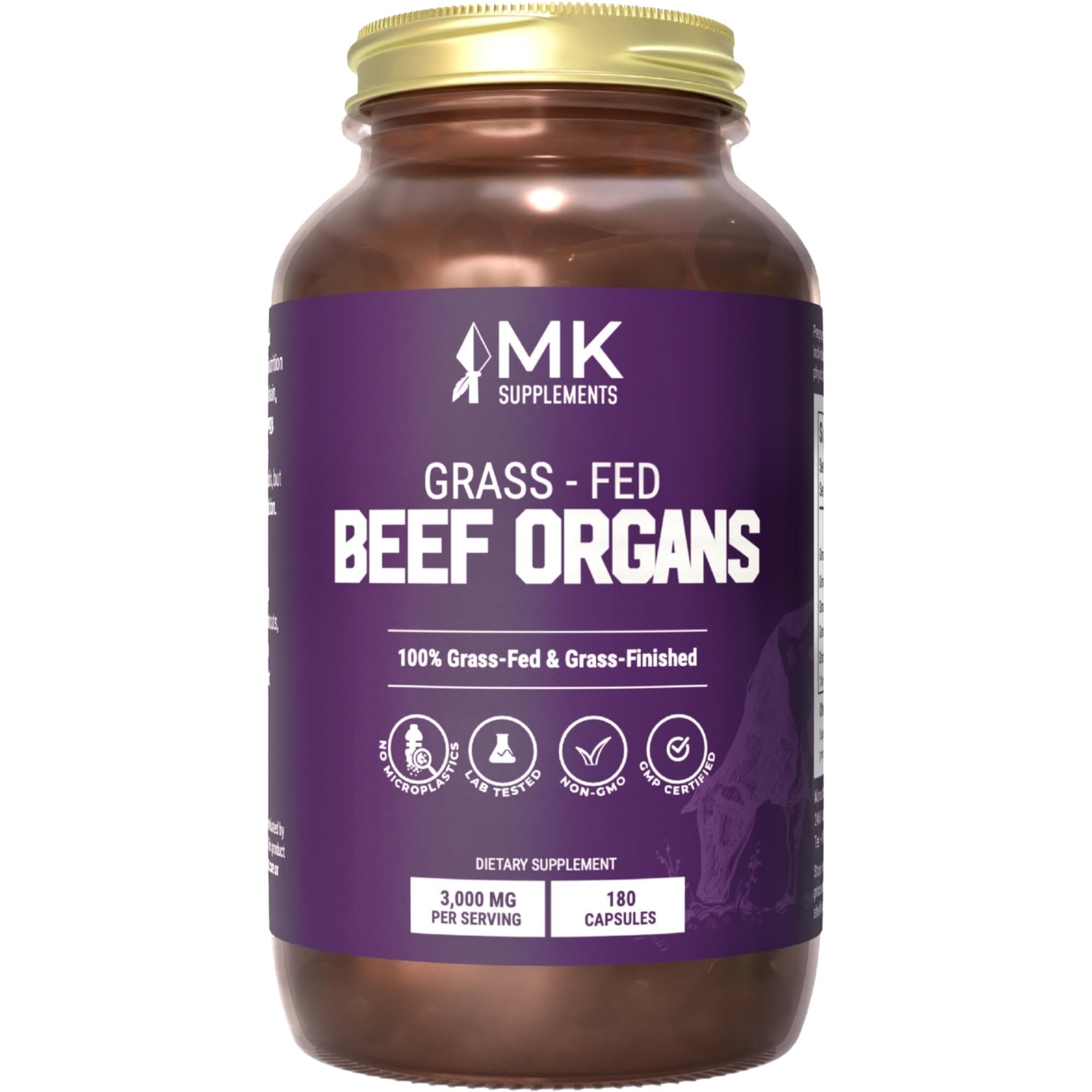 MK Supplements Grass-Fed Beef Organs Capsules | 5 Organs in Nature-Identical Ratios | B12, Copper & Heme Iron | Regeneratively Raised | 150 Capsules MK Supplements Au supplements