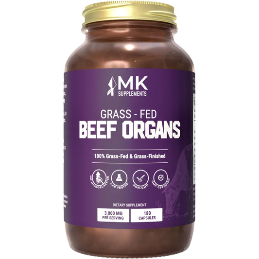 MK Supplements Grass-Fed Beef Organs Capsules | 5 Organs in Nature-Identical Ratios | B12, Copper & Heme Iron | Regeneratively Raised | 150 Capsules MK SupplementsAu supplements