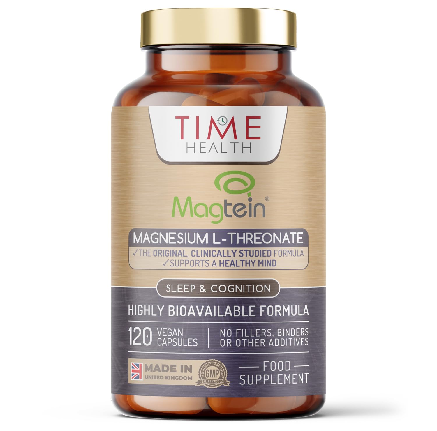 Magtein® Magnesium – 120 Capsules – High Strength 2100mg – Highly Bioavailable Time Health Au supplements