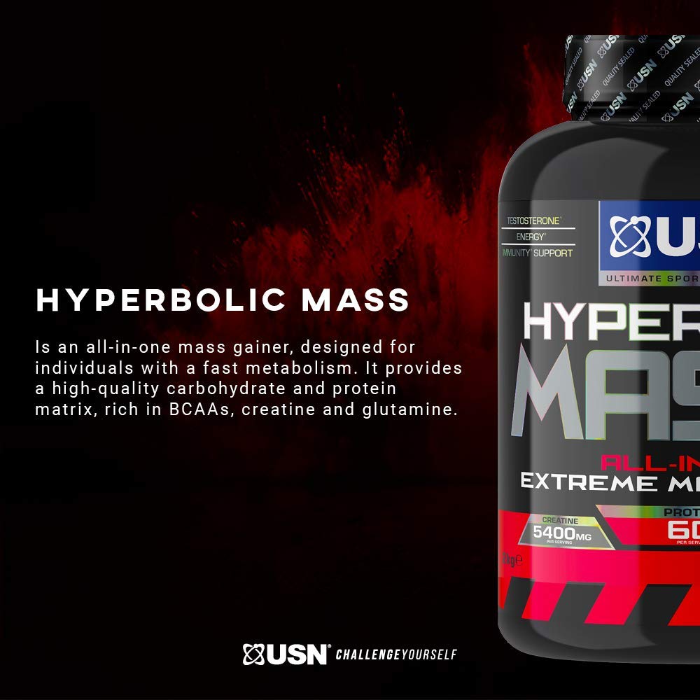 USN Hyperbolic Mass Strawberry 6kg: High Calorie Mass Gainer Protein Powder for Fast Muscle Mass USN Au supplements