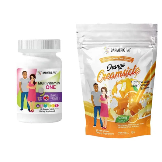 BariatricPal 30-Day Bariatric Vitamin Bundle (Multivitamin ONE 1 per Day! Chewable with 45mg Iron - Mixed Berry and Calcium Citrate Soft Chews 500mg with Probiotics - Orange Creamsicle) BariatricPalAU supplements