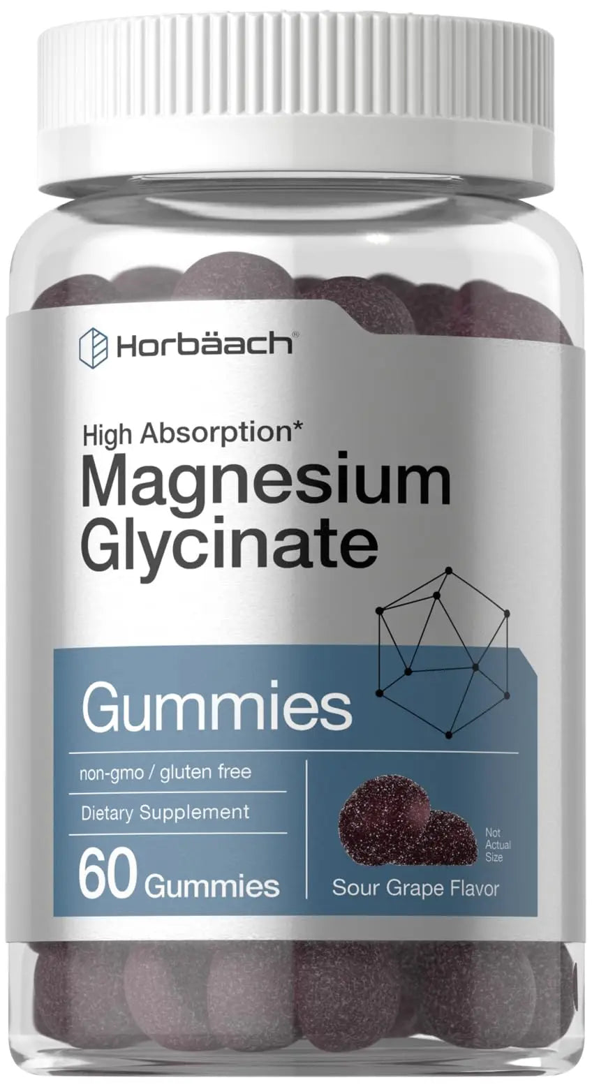 Horbäach Magnesium Glycinate Gummies | 60 Count | Sour Grape Flavor | High Absorption | Vegan, Non-GMO, Gluten Free Horbäach uk supplements