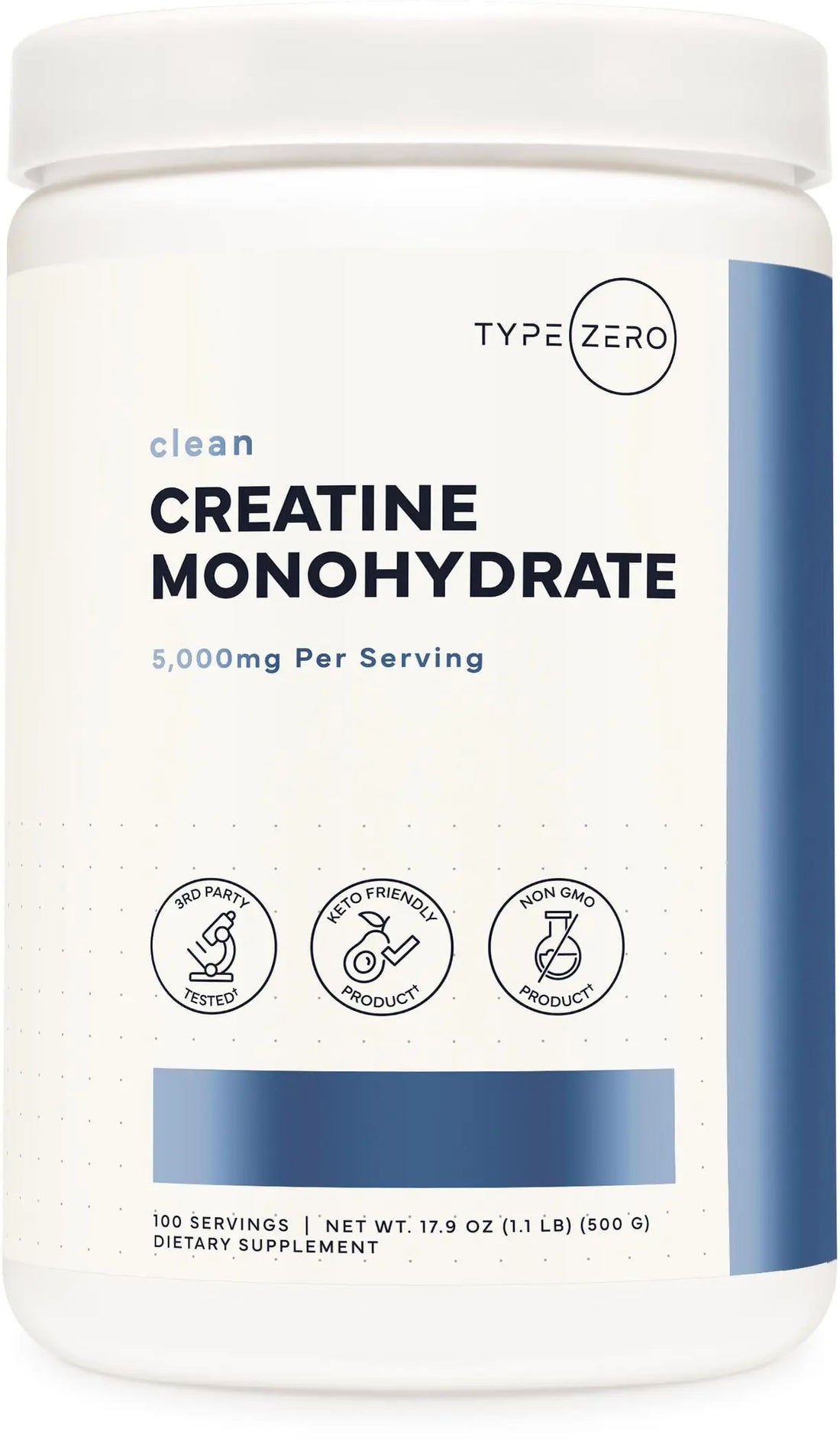 Type Zero Creatine Monohydrate Powder (Unflavored | 500g), 5000 mg Per Serving, Micronized, Zero Sugar, Keto Friendly & Gluten Free, 100 Servings Type Zero Au supplements
