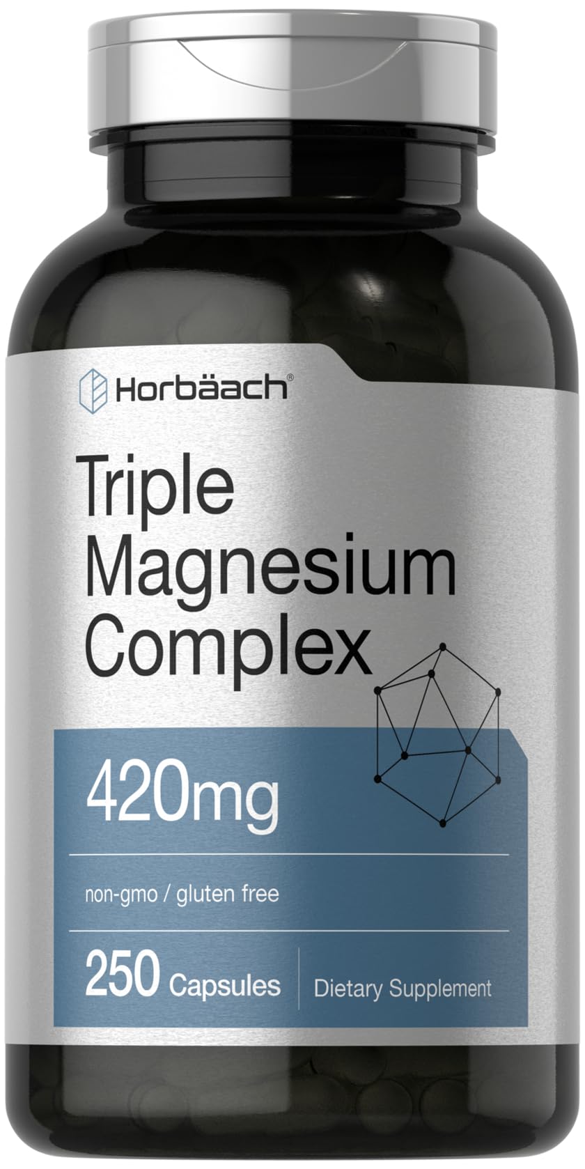Horbäach Triple Magnesium Complex | 420 mg | 250 Capsules | Non-GMO and Gluten Free Formula | Magnesium Oxide, Citrate, and Aspartate Dietary Supplement Horbäach uk supplements