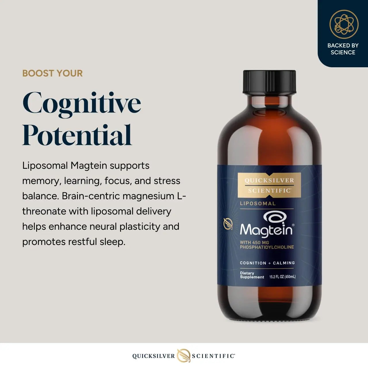 Quicksilver Scientific Liposomal Magtein - Magnesium Supplement for Brain Function Support - Stress, Sleep & Memory Support - Gluten-Free, Sugar-Free & Vegan - 15.2 fl oz (30 Servings) Quicksilver Scientific Au supplements