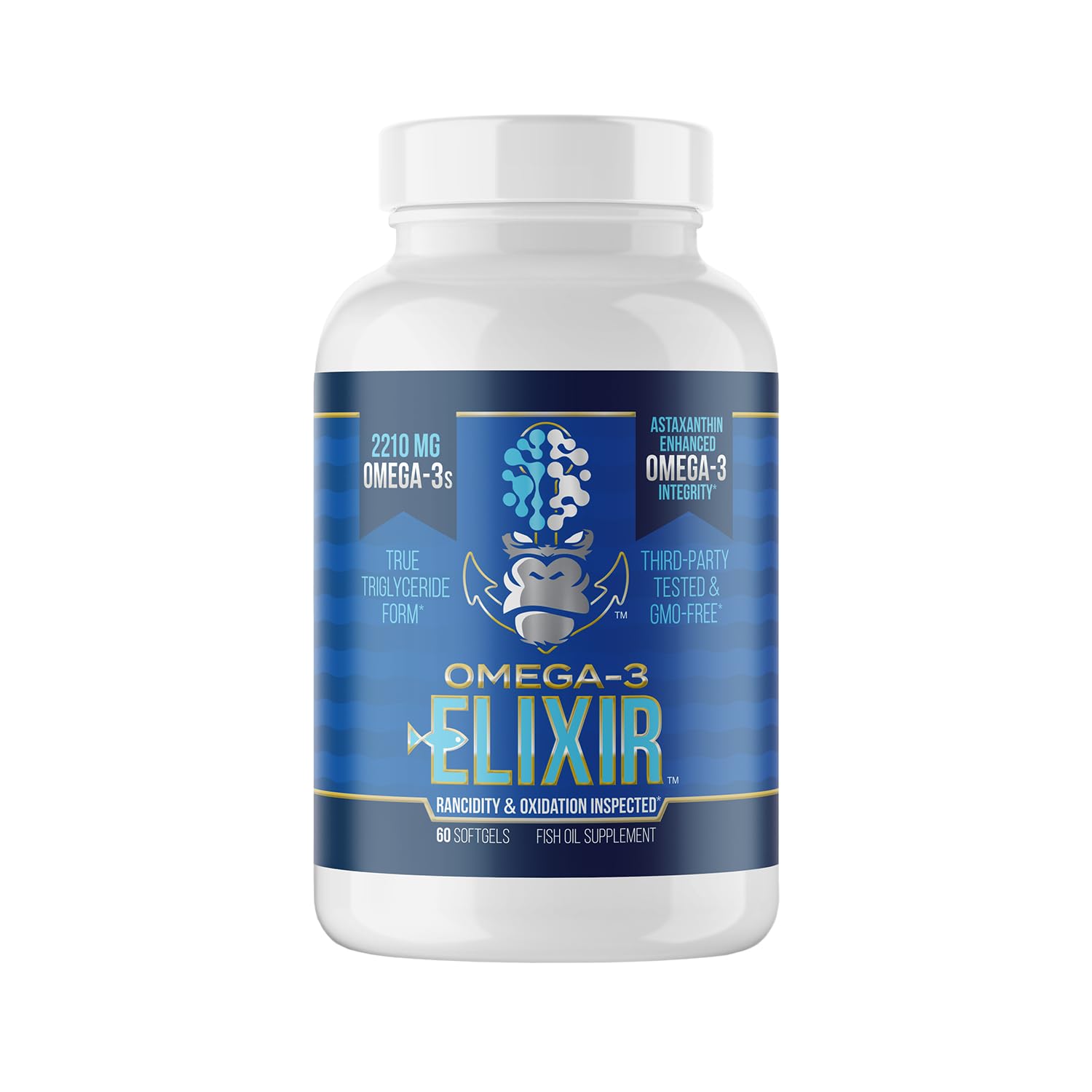 Gorilla Mind Omega-3 Elixir™ | 2210mg Fish Oil Re-Esterified Triglyceride Form | EPA, DHA + 2 Fatty Acids | Astaxanthin Infusion for Bolstered Integrity | 3rd Party & Rancidity Tested | 60 Softgels Gorilla Mind Au supplements