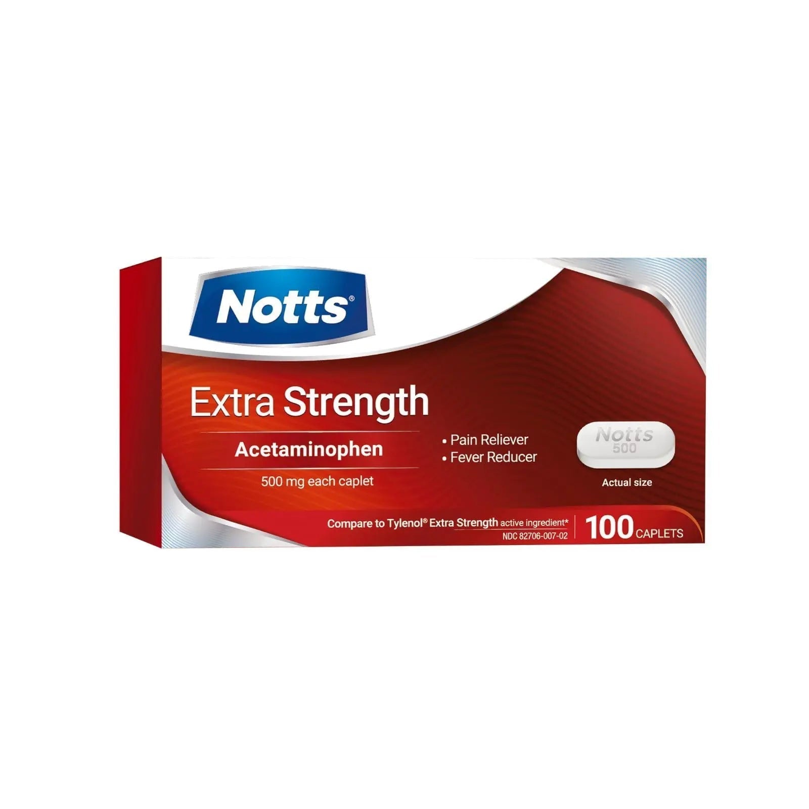 NOTTS Extra Strength 500 mg Caplets with Acetaminophen, Pain Reliever and Fever Reducer for Headache, Backache and Toothache, 100 Count NOTTS Au supplements