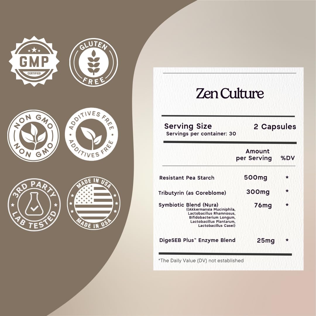 Zen Principle Zenculture™ – 4-in-1 Synbiotic Supplement (Probiotic + Prebiotic + Postbiotic + Digestive Enzymes) with CoreBiome®. Anti Bloating, Immune & Brain-Gut Health. 120 Capsules Zen Principle Au supplements