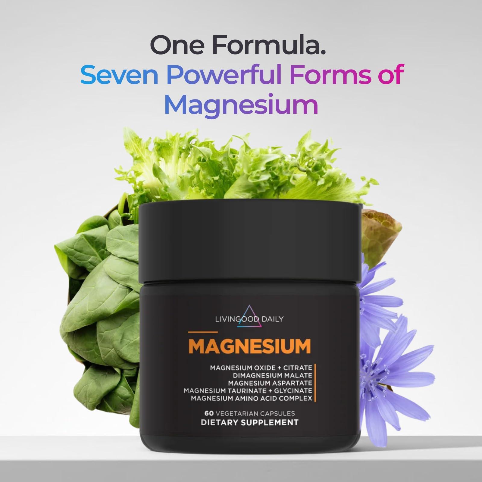 Livingood Daily Magnesium Supplement with Magnesium Glycinate, Citrate, Malate, Oxide, Aspartate, Amino Acid Complex and Chicory Root for Heart Health, Sleep and Muscle Support, 300mg, 60 Capsules Livingood Daily Au supplements