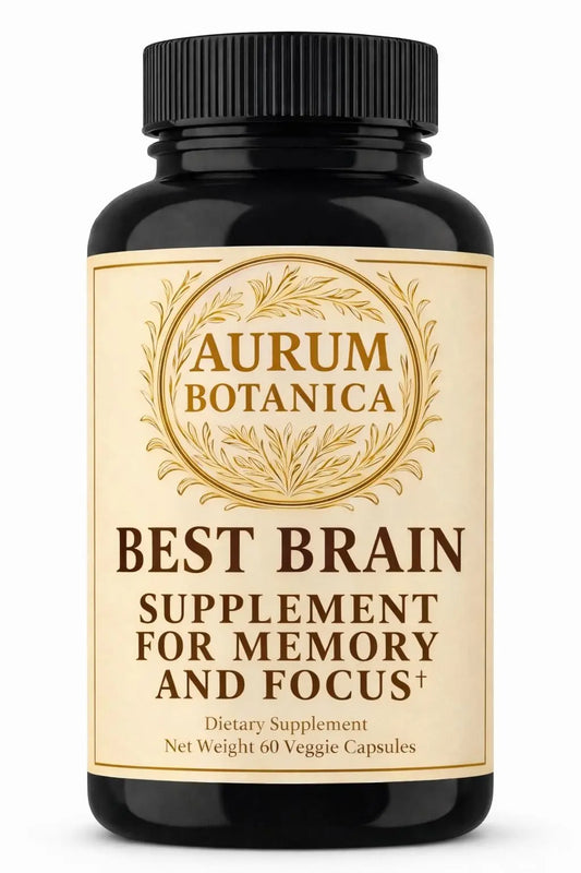 AURUM BOTANICA Best Brain Supplement for Memory and Focus - L-Theanine, Lion's Main, Vitamin B6, B12, D3, Folate, L-Tyrosine, Bacopa Monnieri, Alpha GPC, Theacrine, 30mg of Natural Caffeine (60 Count) AURUM BOTANICAAU supplements
