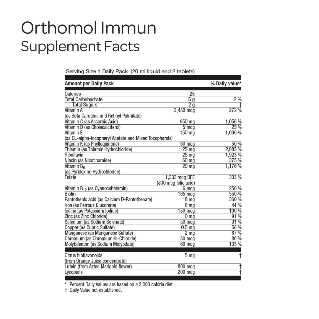 Orthomol Immun, Immune Support Vials for Adults with Vitamin C, Zinc, Selenium, Iodine, Vitamin D, E, A ,B, Calcium, 25+ Immune Boost Nutrients, 1 Serving Per Day for Daily Health (30 Day Supply) Orthomol Au supplements