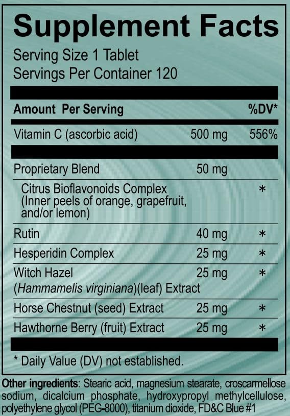 Vasoflex Vitamin C, Citrus Bioflavonoids Complex, Rutin, Hesperidin Complex, Witch Hazel Extract, Horse Chestnut Extract, Hawthorne Berry Extract Leg Vein Supplement Tablets, 120ct Vasoflex Au supplements