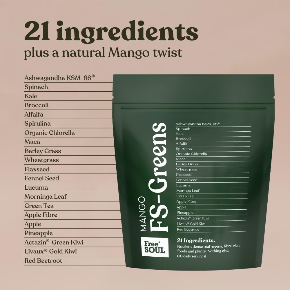 FS-Greens | 21 Advanced Greens, Superfoods, and Adaptogens Including KSM-66 Free SoulAU supplements