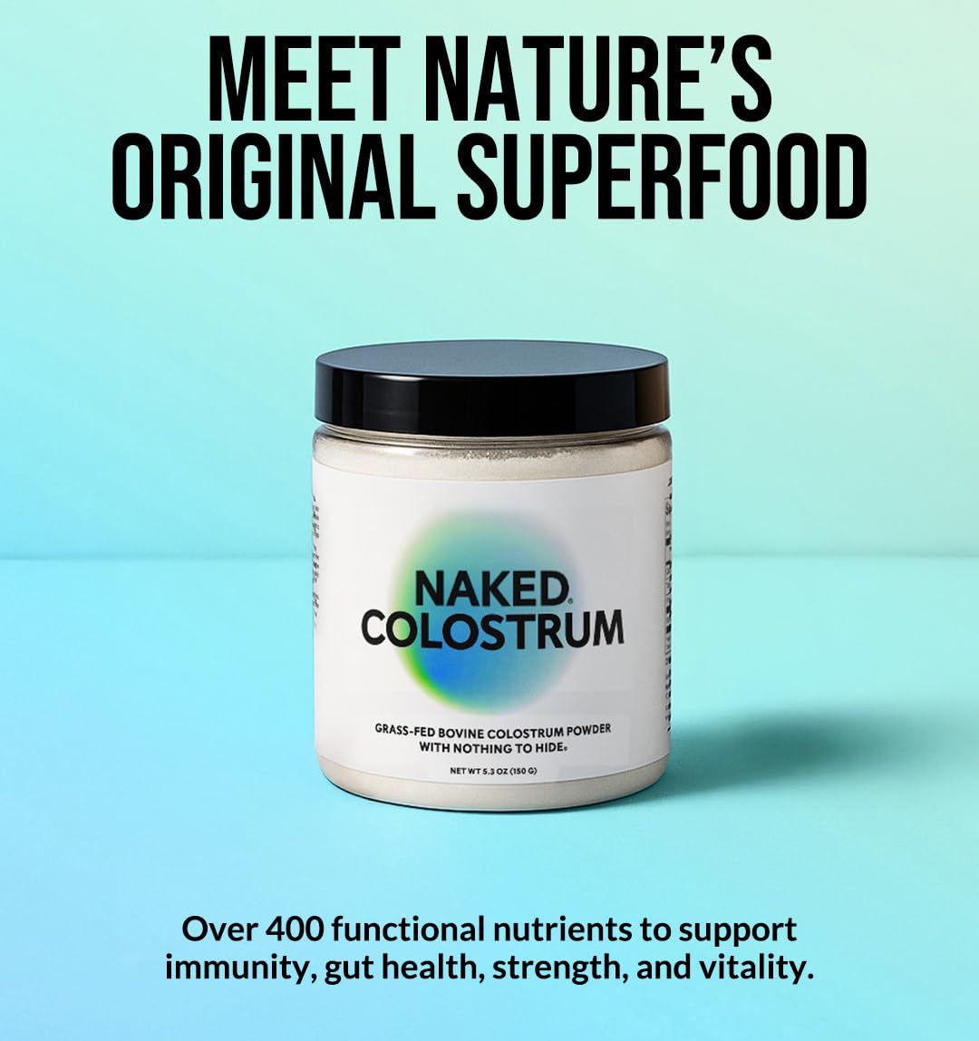 NAKED Colostrum Powder – 100% Grass-Fed Bovine Colostrum Supplement from US Farms | Tested at 20%+ IgG | Gut Health, Immunity, Recovery & Skin Support - 150 Servings NAKED Au supplements