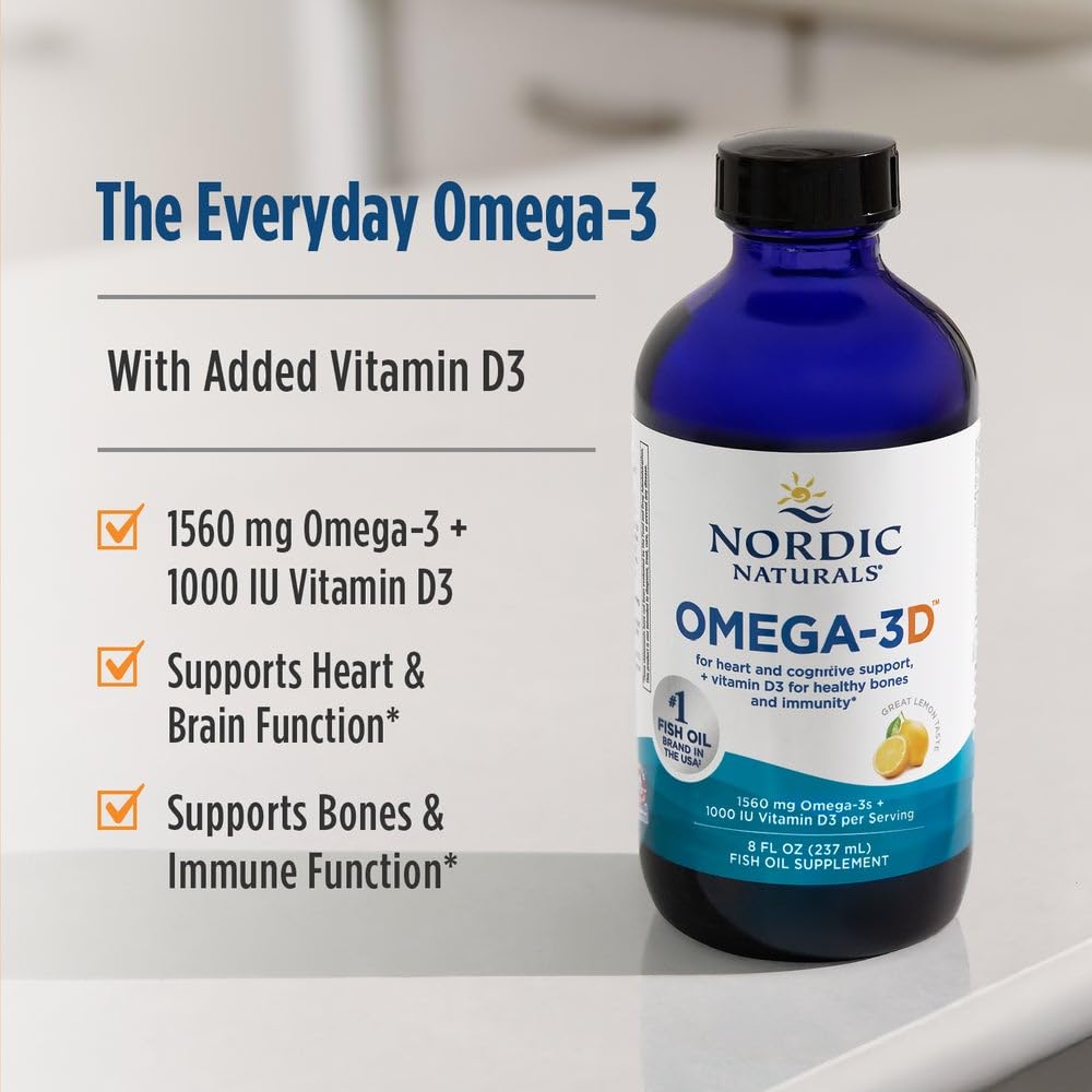 Nordic Naturals Omega-3D, Lemon Flavor - 8 oz - 1560 mg Omega-3 + 1000 IU Vitamin D3 - Fish Oil - EPA & DHA - Immune Support, Brain & Heart Health, Healthy Bones - Non-GMO - 48 Servings Nordic Naturals Au supplements
