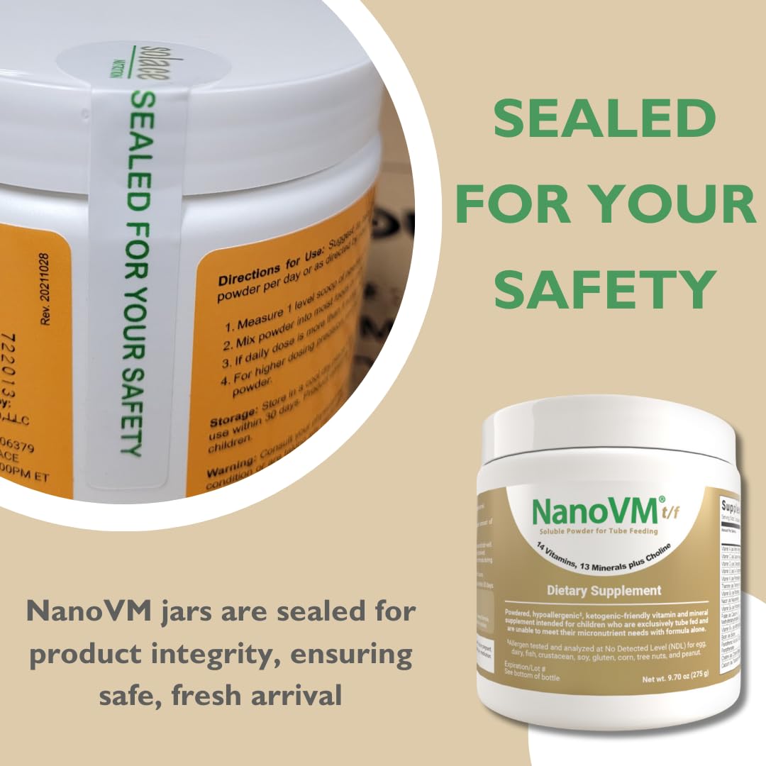 NanoVM t/f, Dietary Supplement for Tube Feeding, Allergen-Free Kids Multivitamin, Unflavored Vitamin Powder with 14 Vitamins & 13 Minerals, Low-Carb Kids Vitamins, 275g - Solace Nutrition NanoVM Au supplements