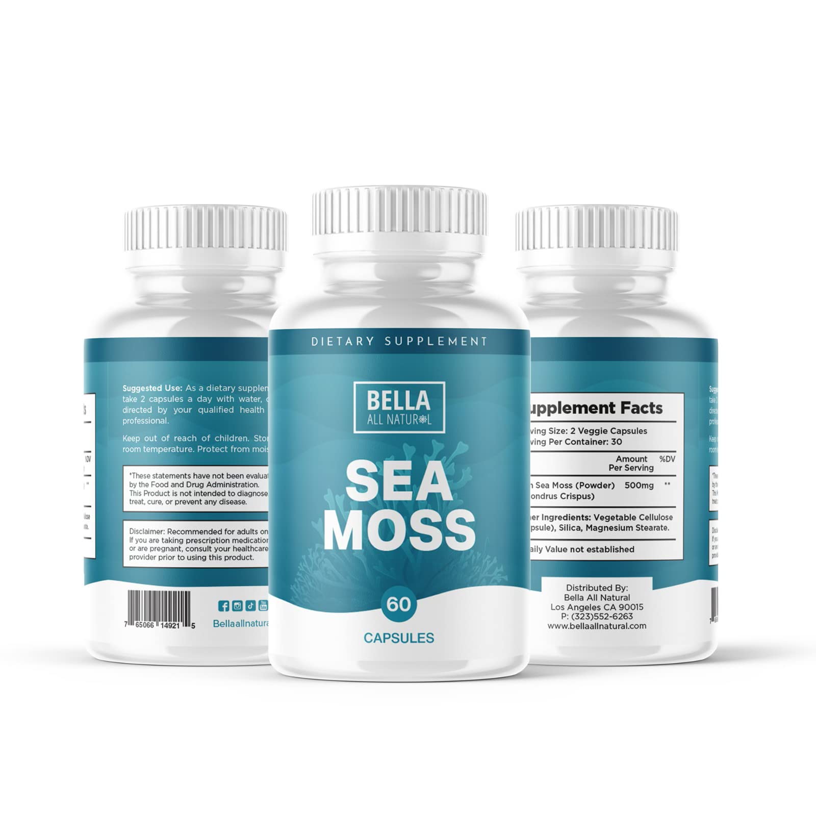 Bella All Natural Sea Moss Vitamins | Pure Sea Moss | Irish Sea Moss, 60 Capsules Bella All Natural Au supplements