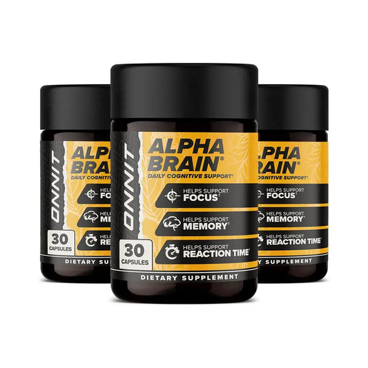 ONNIT Alpha Brain Nootropic Capsules for Men & Women, IGEN Non-GMO Tested Memory, Focus & Mental Clarity, with L-Theanine and Vitamin B6, 30 Count Each, Pack of 3 (90 Capsules) ONNITAU supplements