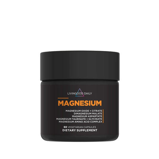 Livingood Daily Magnesium Supplement with Magnesium Glycinate, Citrate, Malate, Oxide, Aspartate, Amino Acid Complex and Chicory Root for Heart Health, Sleep and Muscle Support, 300mg, 60 Capsules Livingood DailyAu supplements