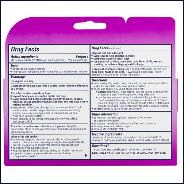 Monistat 7 Vaginal Cream with Tube Plus 7 Disposable Applicators, Anti-Fungal, For Most Vaginal Yeast Monistat Au supplements