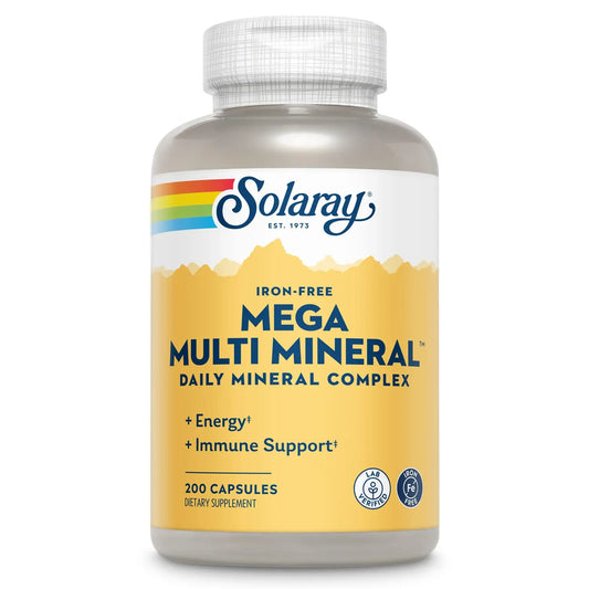 SOLARAY Mega Multi Mineral, Iron Free - Daily Mineral Supplement w/Trace Minerals, Electrolytes, Calcium, Magnesium, Zinc, Selenium, Boron -Cellular Energy, Immune Support, 60-Day Guarantee, 50 Serv SOLARAYAU supplements