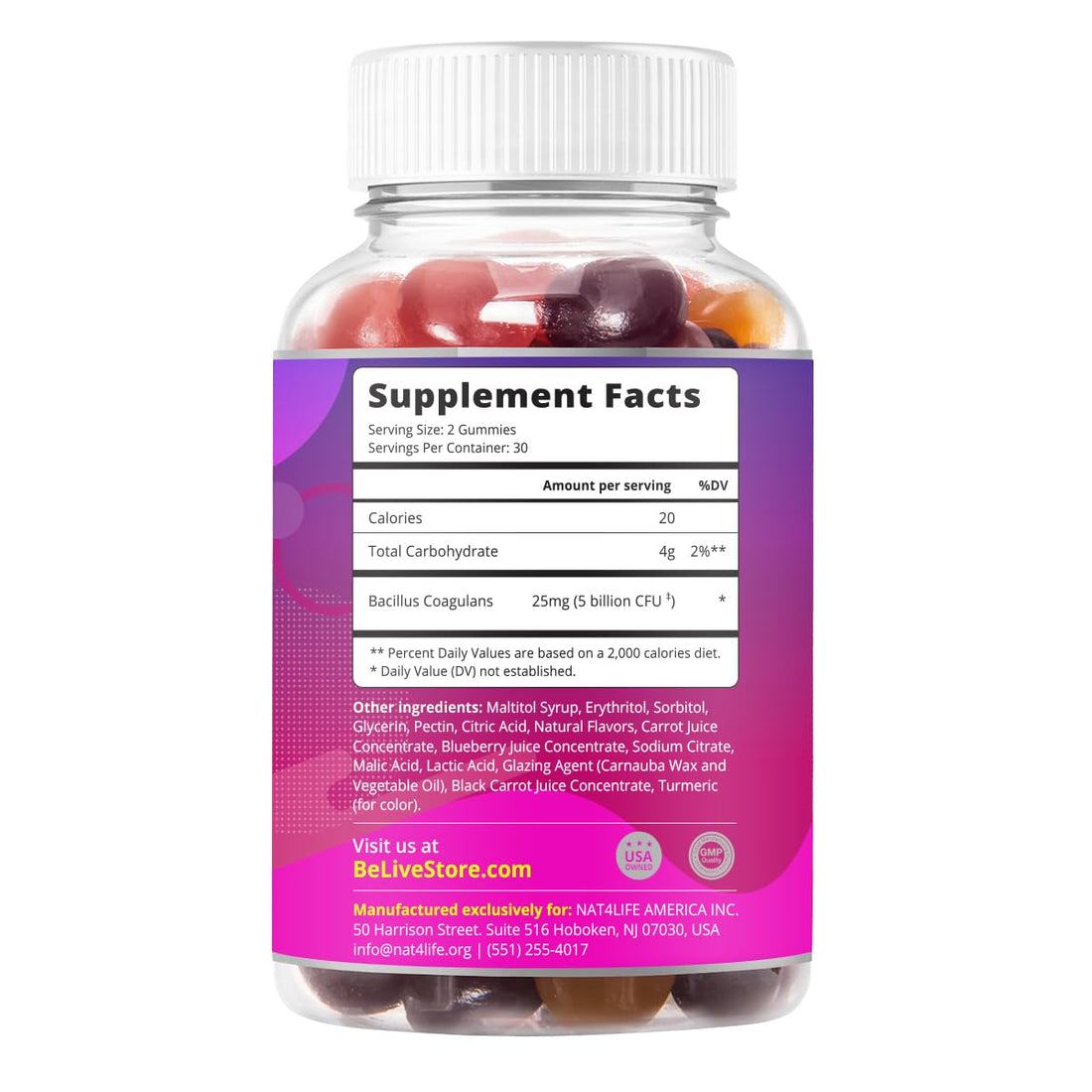 BeLive Probiotic Gummies - Probiotics with 5 Billion CFUs for Digestive Health, Men, Women & Kids - for Immune Support, Sugar Free & Vega