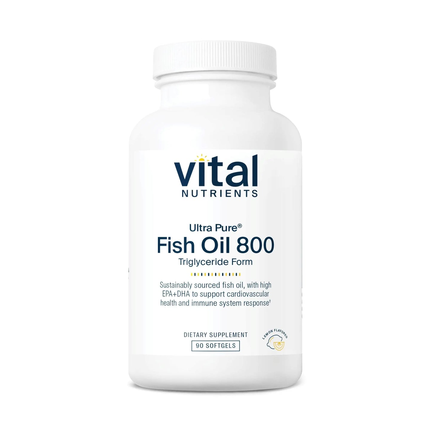 Vital Nutrients Ultra Pure® Fish Oil 800 Triglyceride Form - Heart, Brain, & Immune Health* - Sustainably Sourced High EPA & DHA Omega-3 Fatty Acid - Lemon Flavor - Gluten, Dairy, Soy Free - 90 Count Vital NutrientsAU supplements