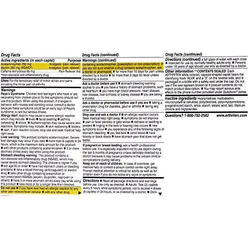 Arthriten Inflammatory Pain Formula Caplets with 3 Active Ingredients: Aspirin, Acetaminophen & Caffeine, White, 28 Count (Pack of 1) Arthriten uk supplements