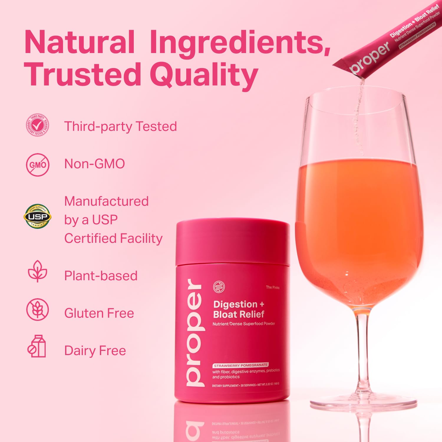 Proper, The Pinks Digestion and Bloat Relief. Drink Mix with Gut Health Probiotics, Prebiotics, Beet Root & Enzymes for Digestive Support. Bloating and Microbiome Supplement for Women and Men Proper Au supplements