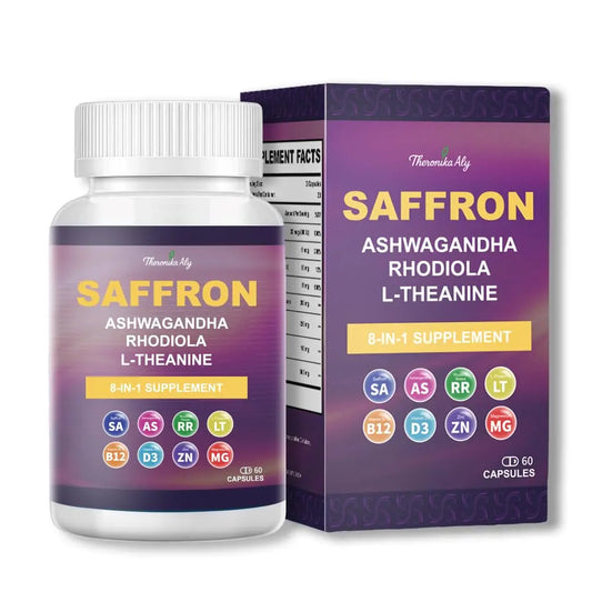 Theronika Aly Saffron Supplements – Blend with Ashwagandha, Safron, Rhodiola, Magnesium, L-Theanine, Zinc & B12, 88.5 mg Pure Saffron Extract Capsules Mood, Energy, Vision & Focus – 60 Vegan Capsules Theronika AlyAu supplements