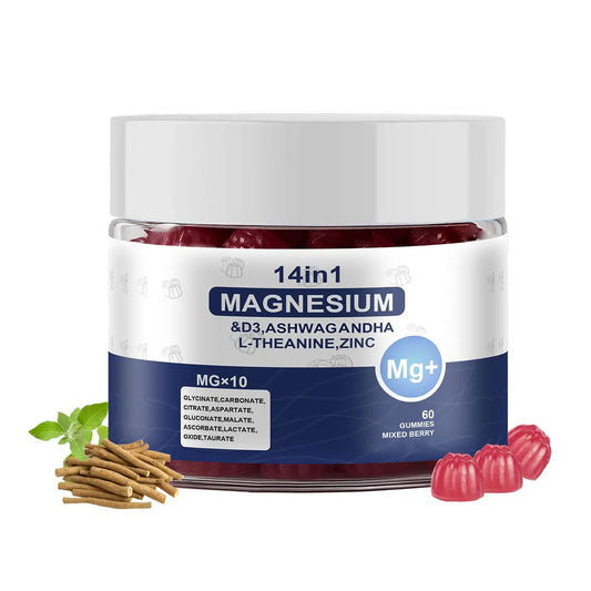 Magnesium Complex Gummies for Women & Men, Calm Magnesium Gummies for Women & Men, 14-in-1 with Ashwagandha, L-Theanine, Vitamin D3 & Zinc, 60 Count (1) UYPOAU supplements