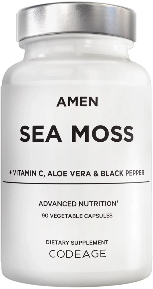 Amen Sea Moss Supplement - 1000mg Organic Irish Sea Moss, Bladderwrack, Burdock - Vitamin C, Aloe Vera, Black Pepper - Seaweed Superfood, Vitamins, Minerals, and Antioxidants - Non-GMO - 90 Capsules AmenAu supplements