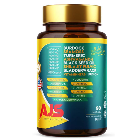 AJS Sea Moss Capsules 3200mg, Himalayan Shilajit 1000mg with Black Seed Oil, Ashwagandha, Turmeric, Bladderwrack, Burdock, Vitamins, Berberine, Lion’s Mane Mushroom, Elderberry- 90 Caps AJS NutritionAu supplements