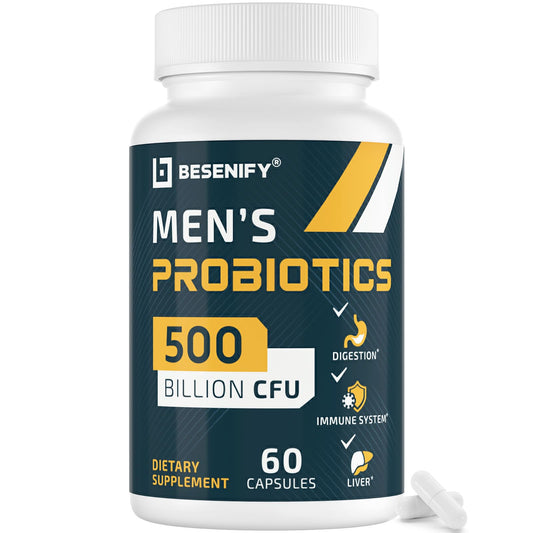 Probiotics for Men, 500 Billion CFUs & 12 Strains, Men's Probiotic with Turmeric, Cranberry, Goji - Probiotics for Digestive Health, Immune, Stomach, BesenifyUS supplements