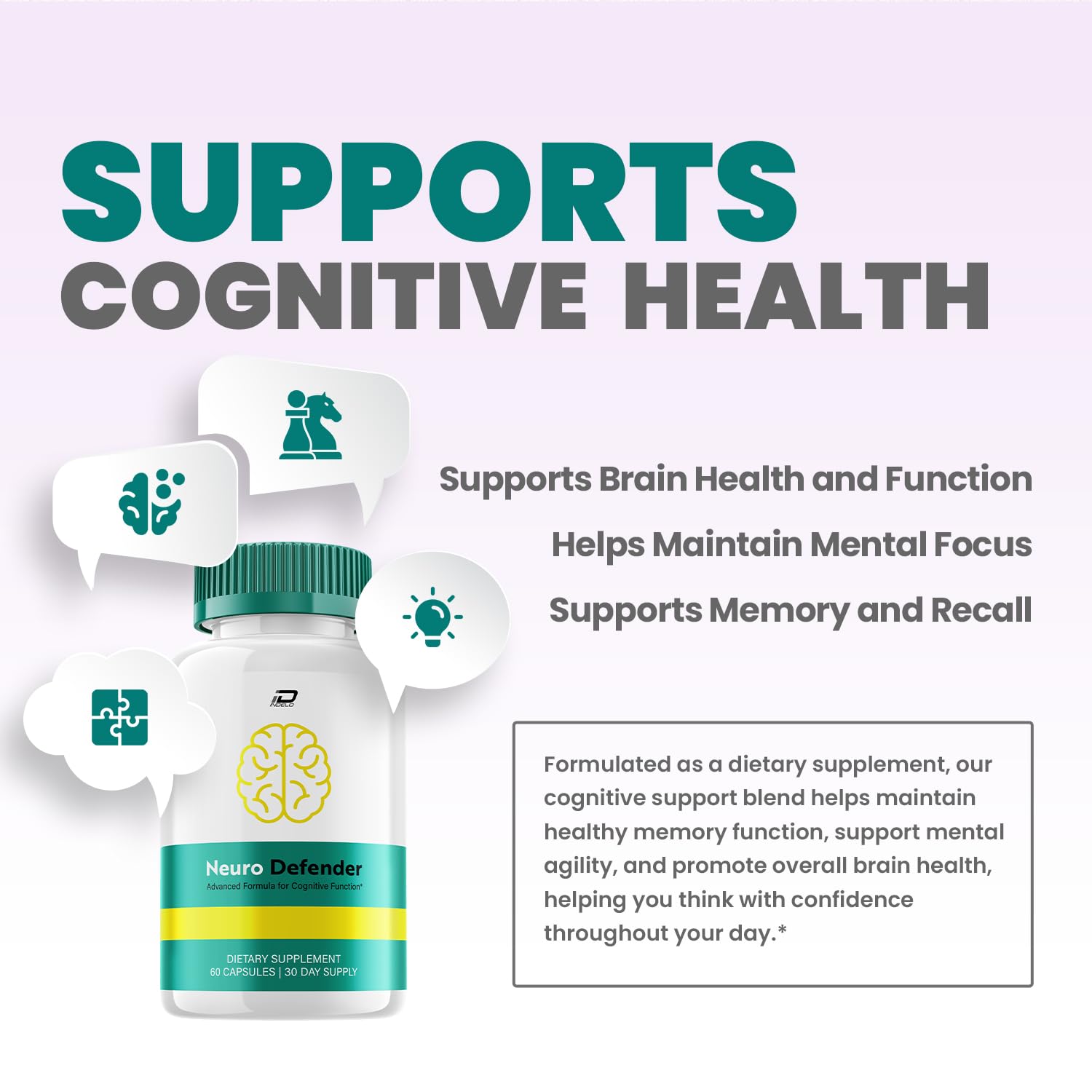 Neuro Defender Supplement Capsules – NeuroDefender Natural Blend Formula Focus Memory Support and Reviews (1 Pack – 60 Capsules) Indelo Au supplements