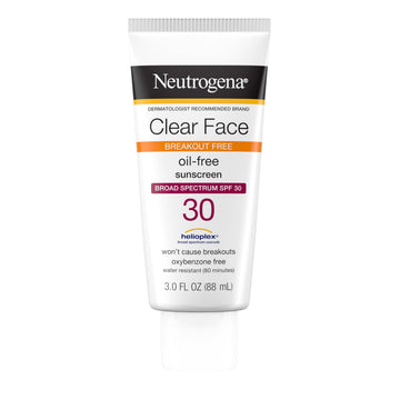 Neutrogena Clear Face Sunscreen for Acne-Prone Skin SPF 30, Broad Spectrum Facial Sunscreen Lotion, Lightweight, Non Comedogenic, Oil-, Fragrance- & Oxybenzone