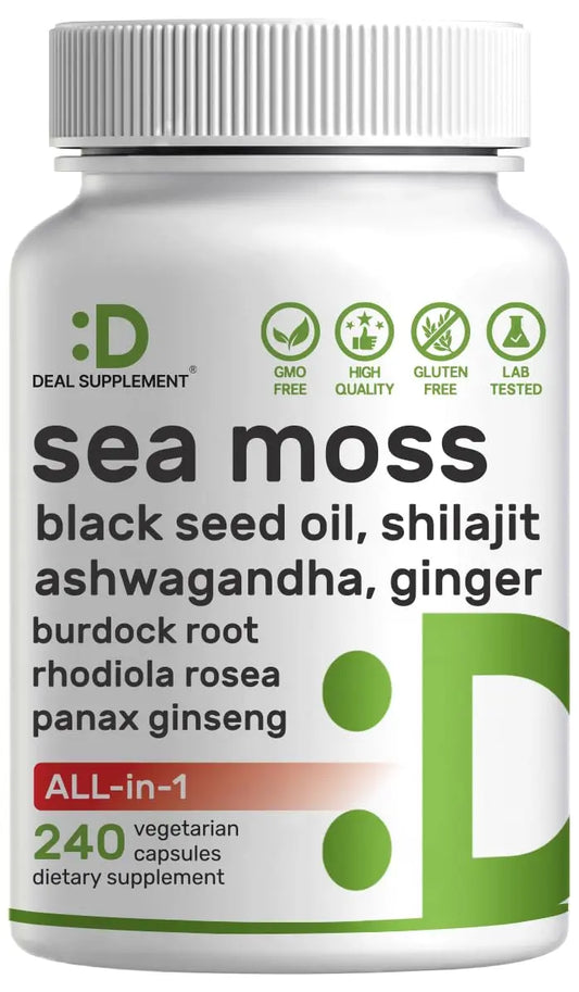 DEAL SUPPLEMENT Irish Sea Moss 240 Veggie Capsules – 14 Superfood Complex with Black Seed Oil, Ashwagandha, & Ginger DEAL SUPPLEMENTAU supplements