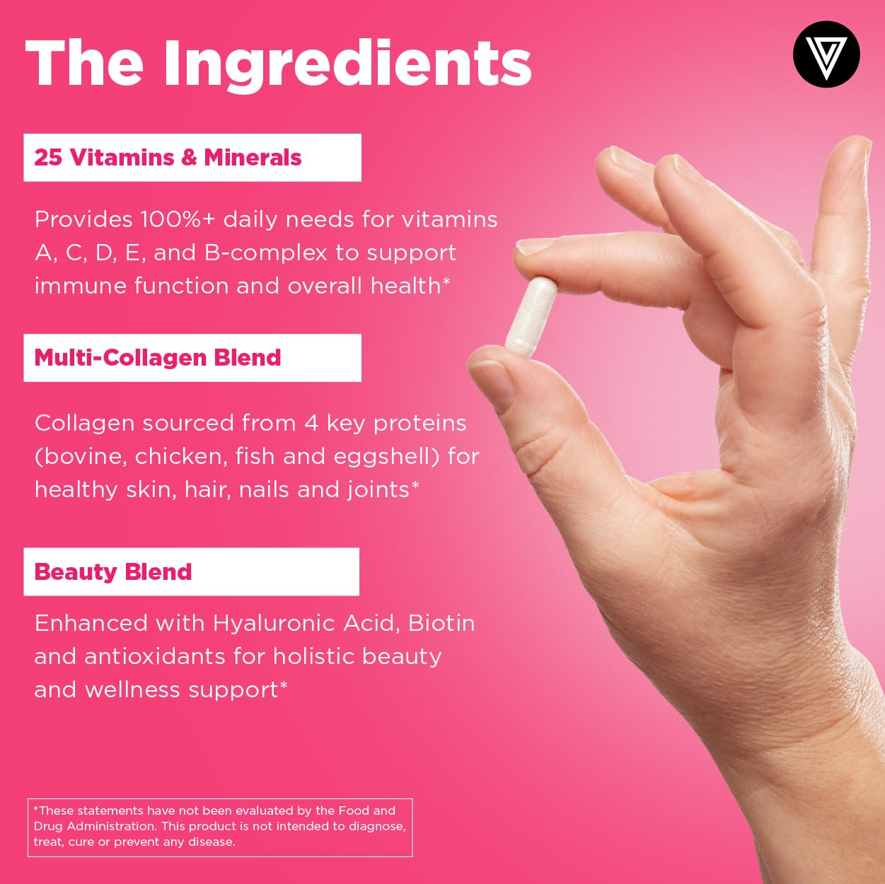 Vital Vitamins Women's Multivitamin Complex - Made with Multi-Collagen Blend, Hyaluronic Acid, & MSM - Beauty Multivitamins - with Vitamin A, C, E, B6, B12, D3-60 Capsules Vital Vitamins Au supplements