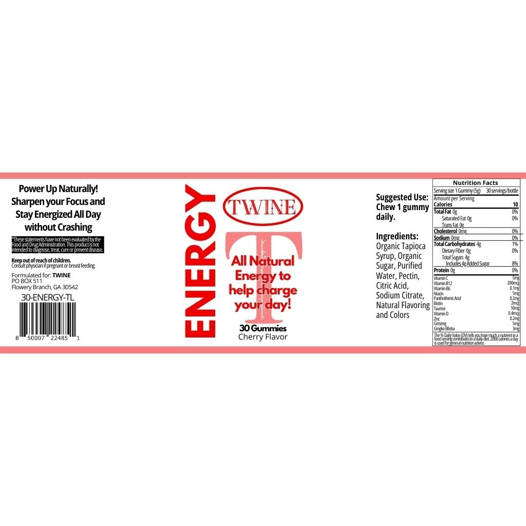 Energy Gummies with Vitamin B12, Ginseng & Ginkgo Biloba – Includes Biotin, Niacin, Taurine, Zinc, Pantothenic Acid, Vitamin C, D & B6 – 30 Count TWINE Au supplements