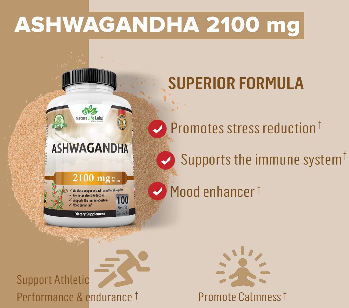 Organic Ashwagandha 2,100 mg - 100 Vegan Capsules Pure Organic Ashwagandha Powder NaturaLife Labs A Higher Standard Au supplements